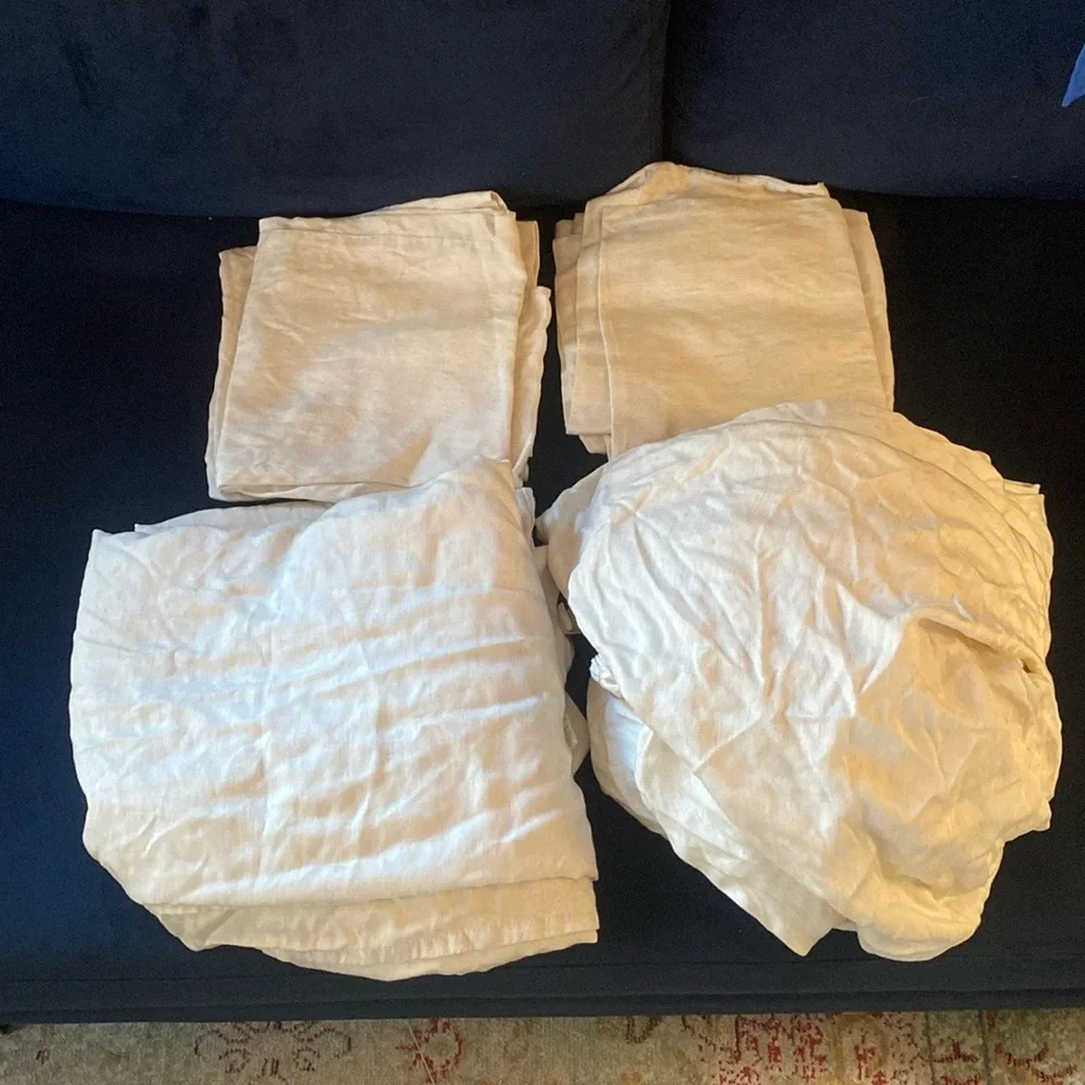West Elm King Sheet Set Tencel Linen Natural Fleck Flat + Fitted + 4 Pillowcases